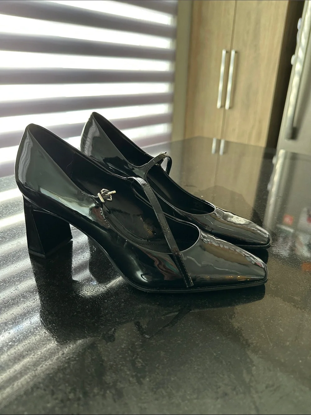 Zara Black Patent Square-Toe Mary Jane Heels - Picture 2 of 3